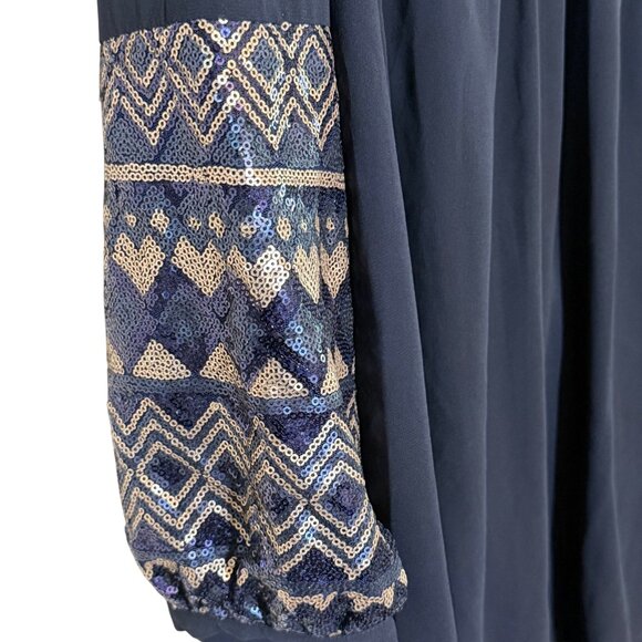 Entro Navy Sequin Long Sleeve Flowy Dress - Size Small - Picture 4 of 10